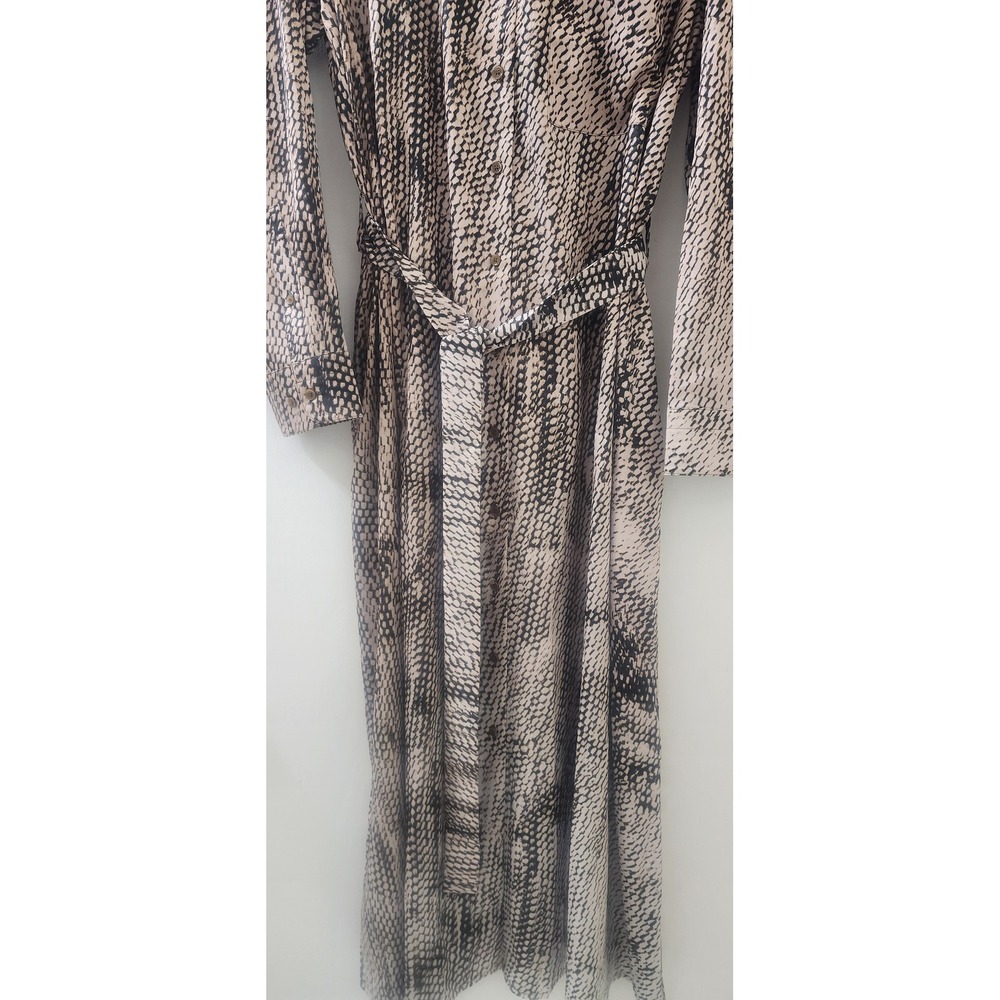 Banana Republic Snakeskin Maxi Shirt Dress Neutral Animal Print Belted M/L NEW - Picture 2 of 8